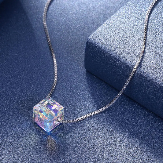 Necklace Crystals Aurora Borealis Cube