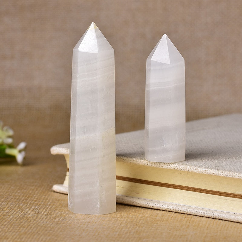 1pc Natural Crystal Point Afghan White Jade Healing Obelisk Quartz Wand Ornament for Home Decor Reiki Energy Stone Pyramid gift