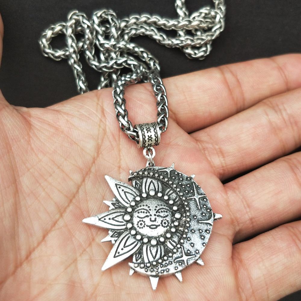 Solar celestial pendant Sun Moon Star mandala Lotus flower ladies necklace amulet geometric religious viking Wicca Witchcraf