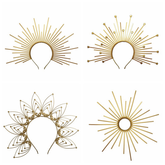 Halo Crown Spike Headpiece Goddess Sunburst Plastic Gold Met Gala Angel Goth Cosplay Accessories