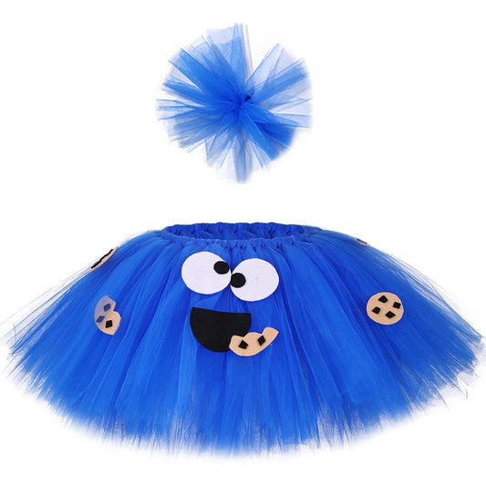 Cookie Monster Girls Tutu Skirt Set Fluffy Blue Kids Girls Tulle Skirt Child Birthday Party Skirt Tutu Girl Halloween Costume