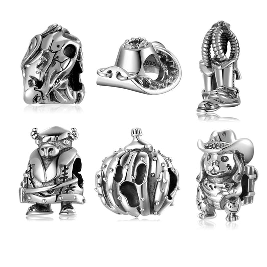 Silver 925 Western Cowboy Hat Boots Halloween Pumpkin Shape Beads Charms Fits Original Bracelets Making Designer Charms Jewelry