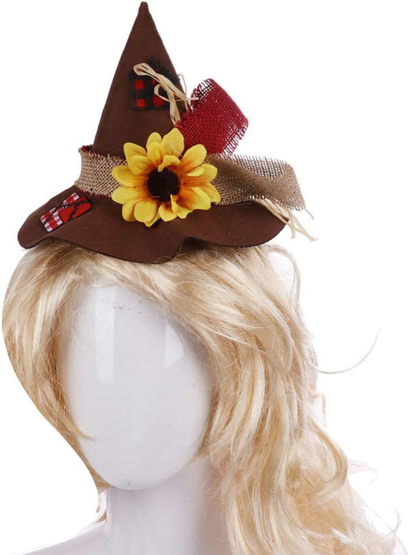 4Pcs Halloween Flower Straw Hat Wristband Necklace Headband Decoration, Scarecrow Costume Set for Party Cosplay