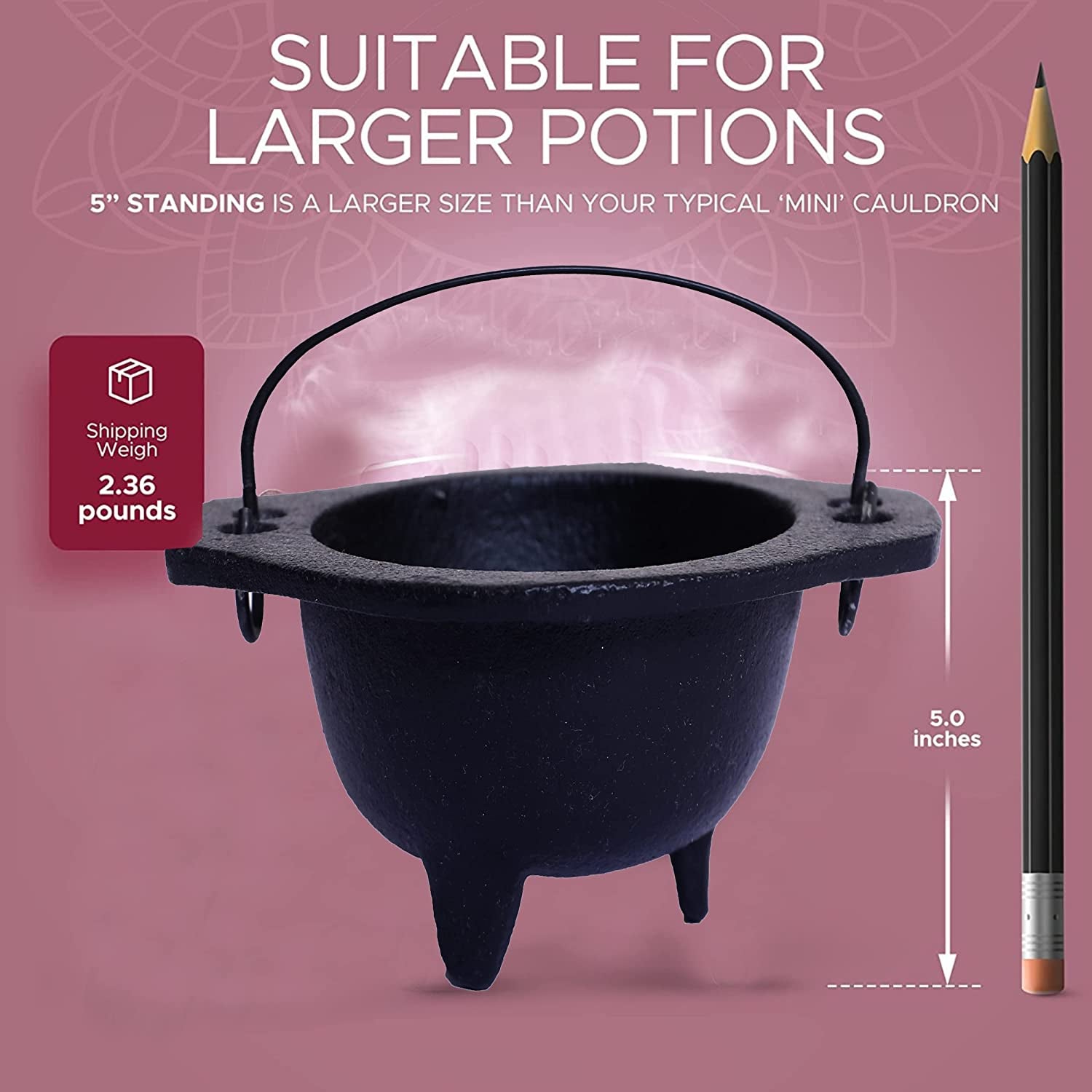 Cast Iron Witches Cauldron with Handle Ideal for Smudging Incense Burning, Halloween Decoration, Candle Holder Smudging Bowl Fire Proof Calderon Witch with Free Altar Cloth (4.5 Inches)